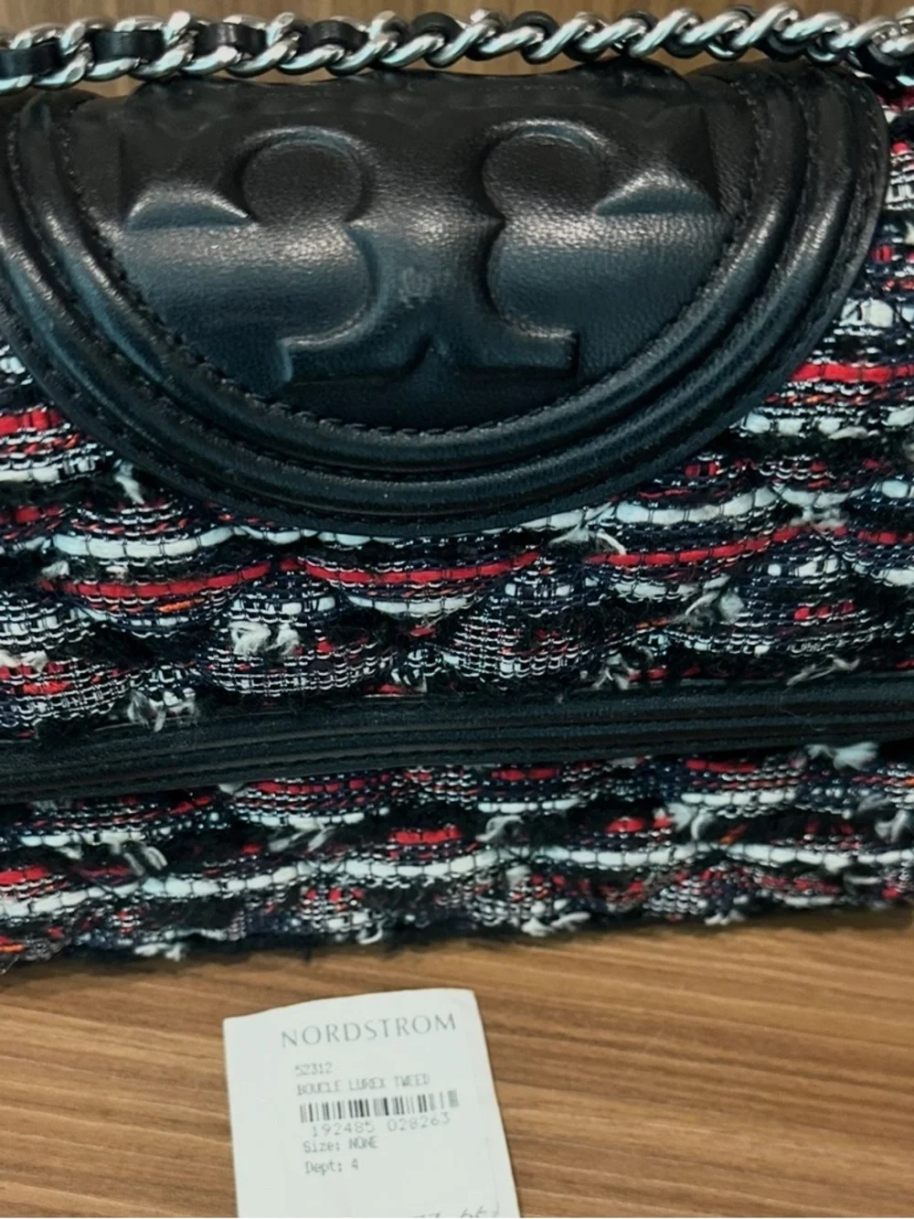Tory Burch Tweed Chain-Handle Flap Shoulder Crossbody Bag with Tassel Black